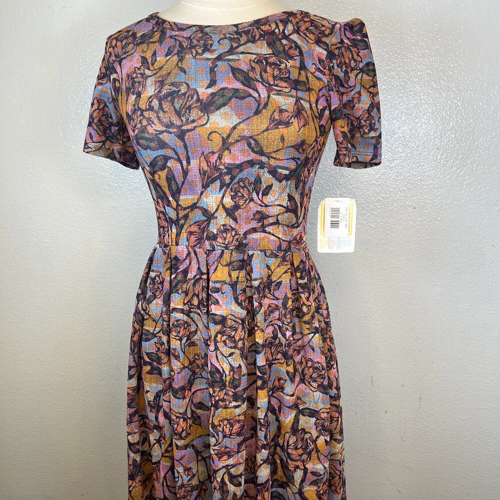 NWT LulaRoe Amelia Pink Multi Color Floral Green White Dress Size S